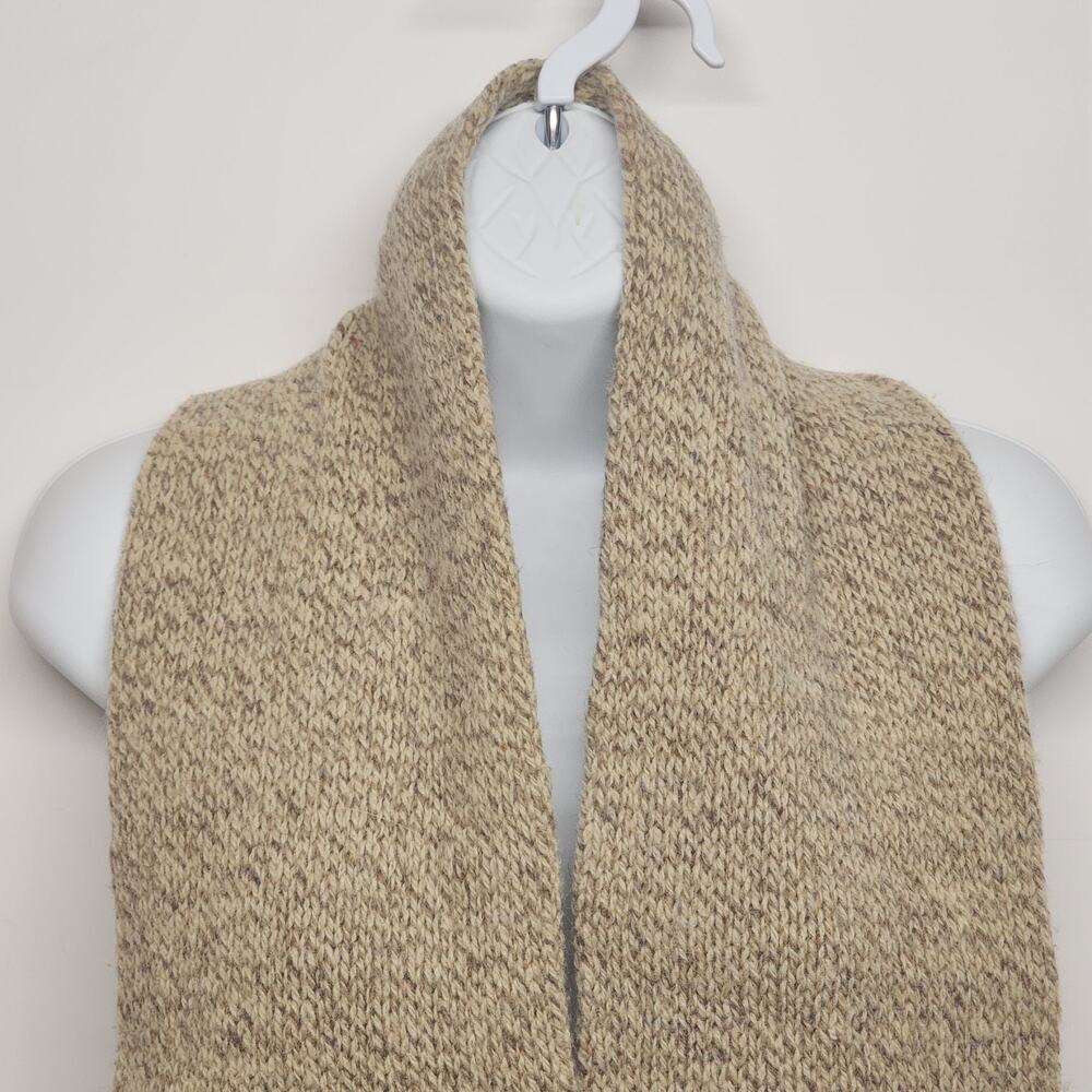 Beige Wool Scarf Hand Woven Rectangular with Frin… - image 1